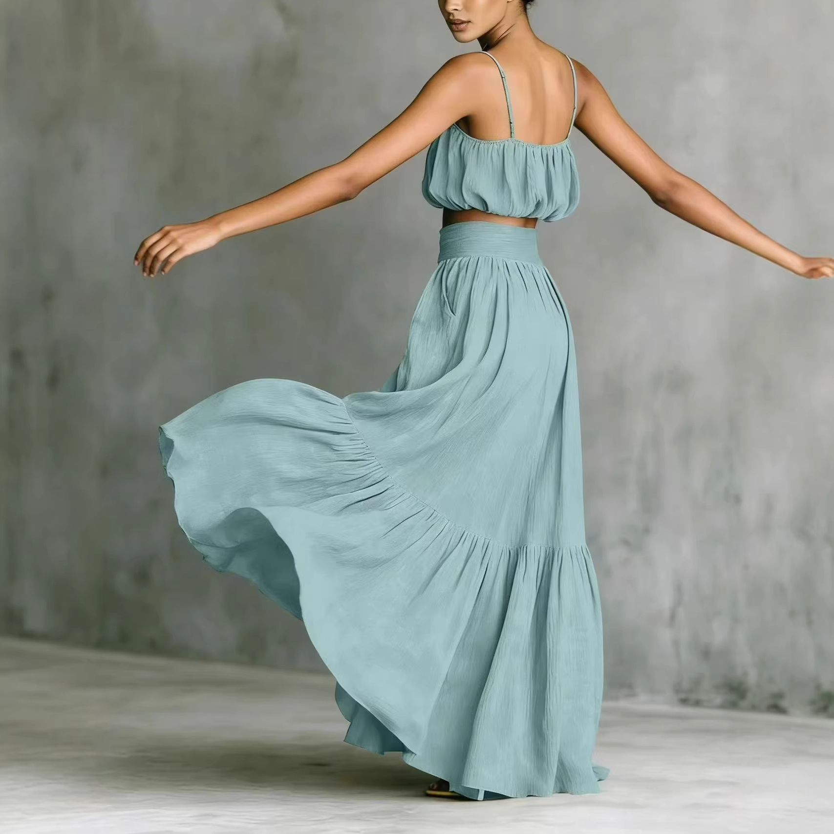 Boho Summer Beach Maxi Dress - طقم صيفي نسائي من قطعتين: توب