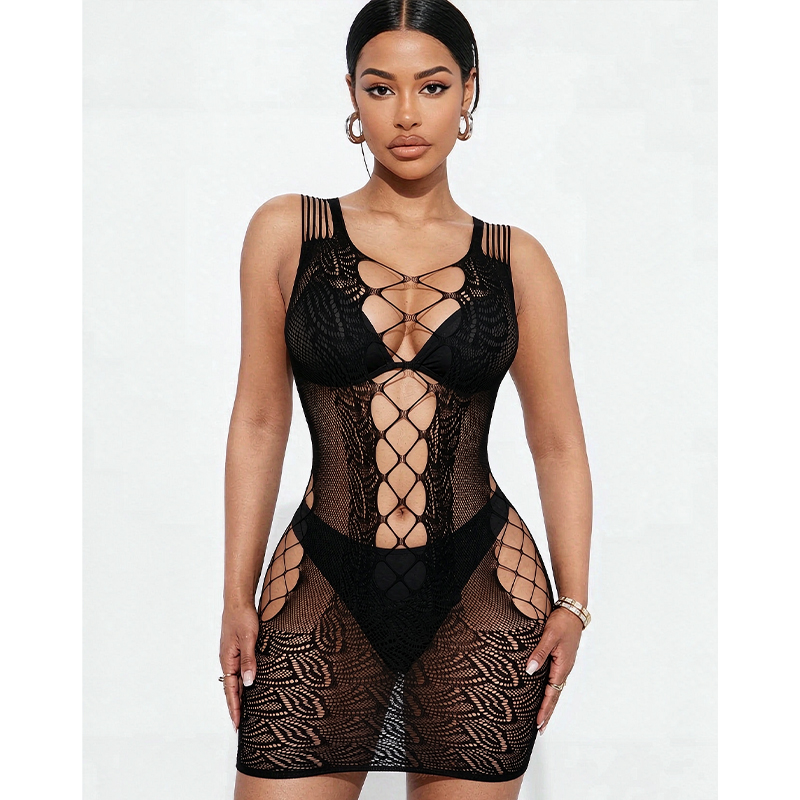Sexy Mesh Sheer Bodycon Dress - ملابس نوم نسائية مثيرة، فستان ضيق