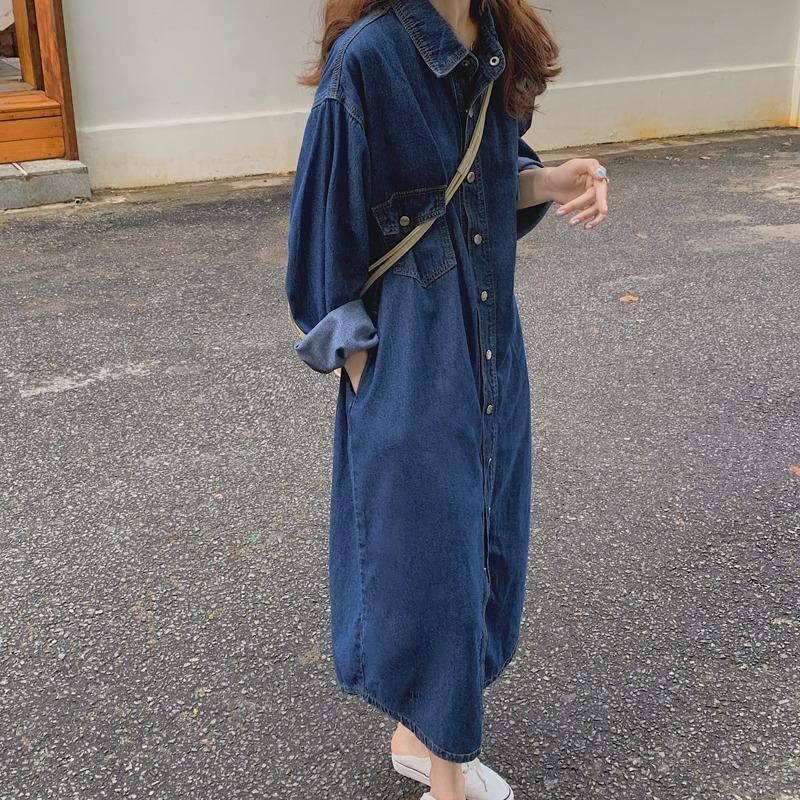 Korean Style A Line Shirt Dress - فستان نسائي جديد 2026 من الدنيم