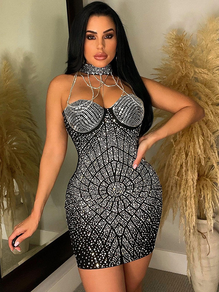 فستان عيد ميلاد Doyerl سباركلي - مراجعة Sparkly Rhinestone Club Party Dress وسعره