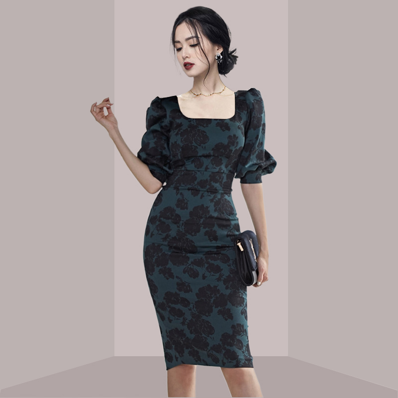 فستان ميدي أنيق بقصة ضيقة وطبع - مراجعة French Vintage Floral Midi Dress وسعره