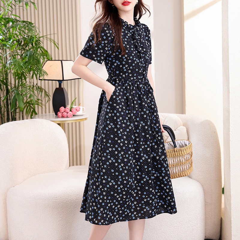 فستان ميدي كلاسيكي أزرق كحلي ب - مراجعة French Vintage Floral Midi Dress وسعره